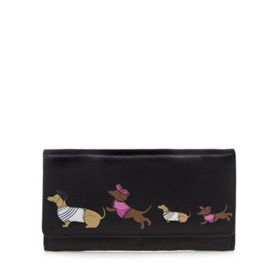 Black sausage dog family applique large flap over purse